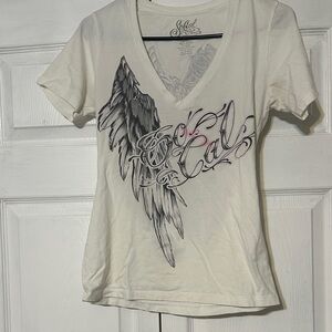 So Cal Women's White Angel Wing V-Neck Tee